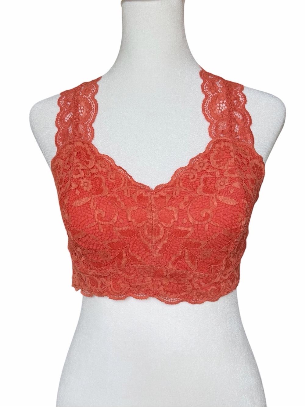 🧡Serra Lace Racerback Bralette - Coral Orange - Picture 2 of 14